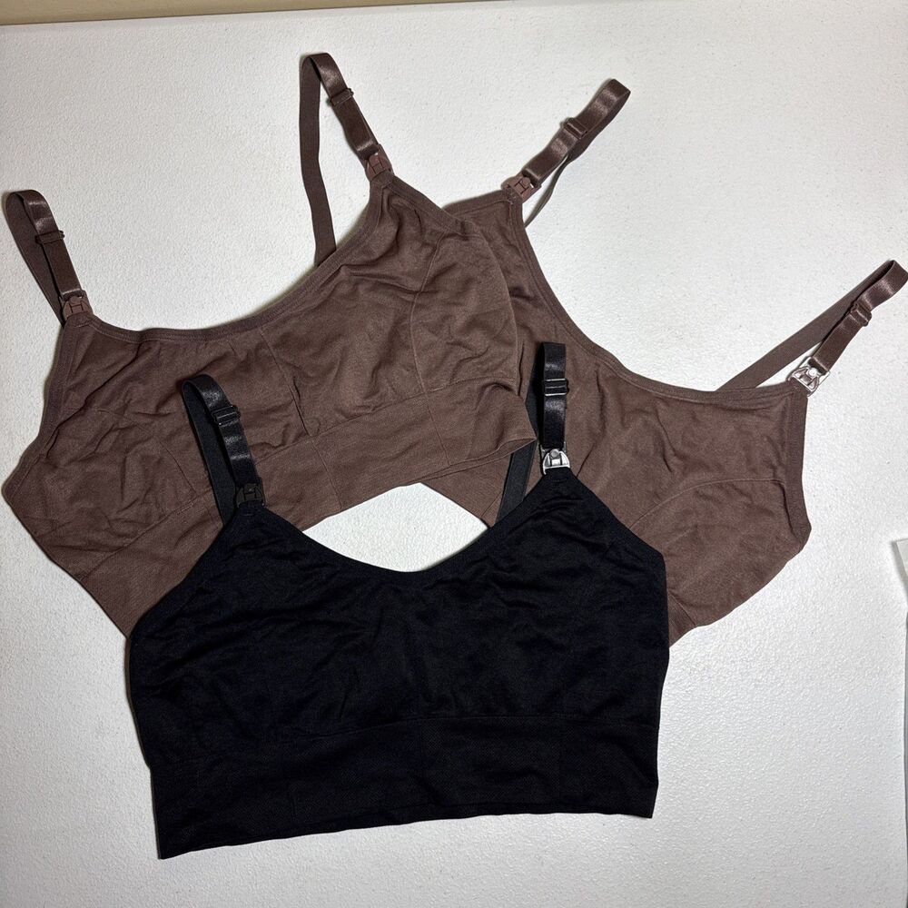 NWOT 3 Pc Bundle Black Brown Nursing Breastfeeding Sports Bra Bundle Size L 4050